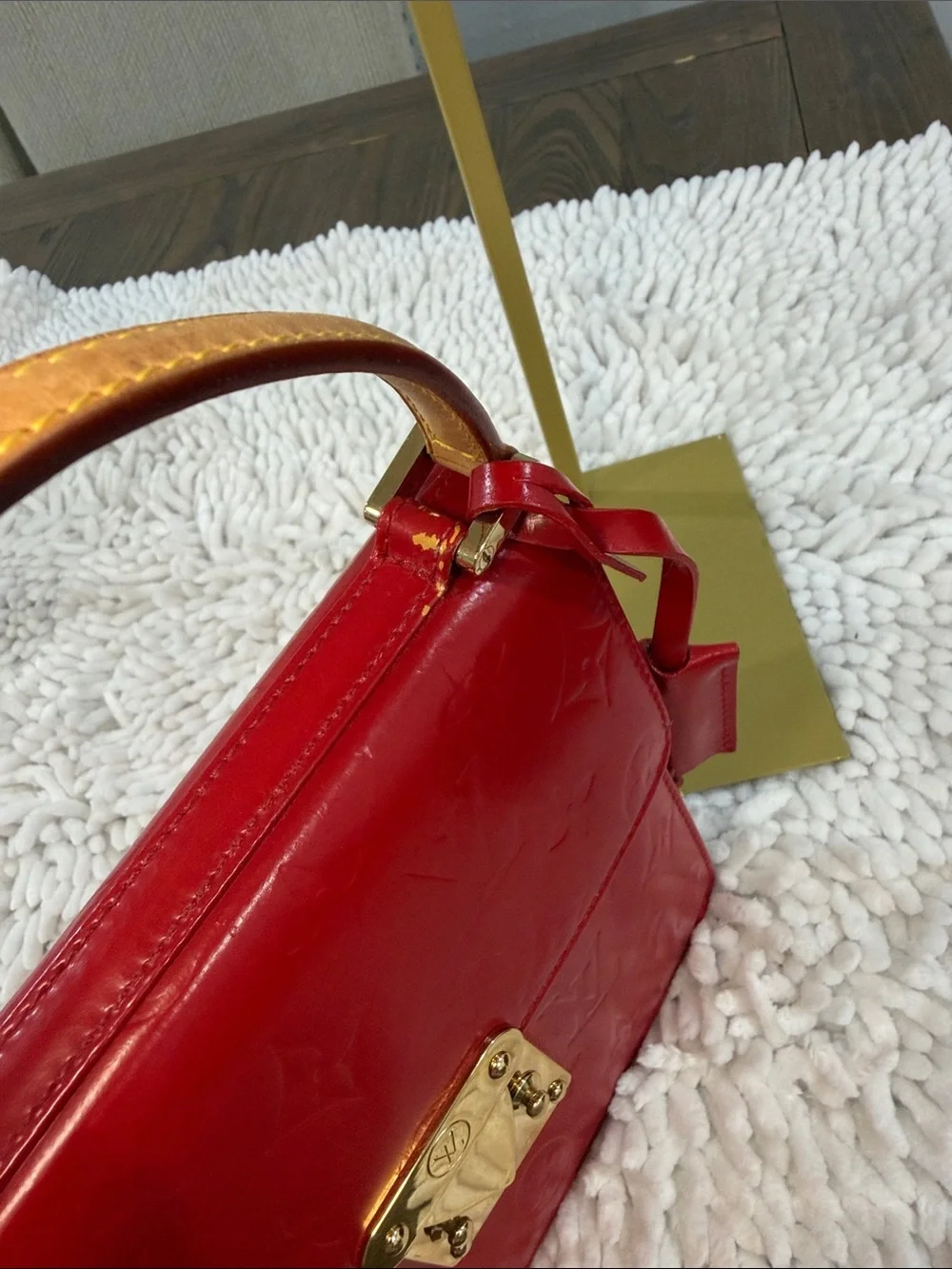 Louis Vuitton Red Vernis Satchel with Gold-Tone Lock